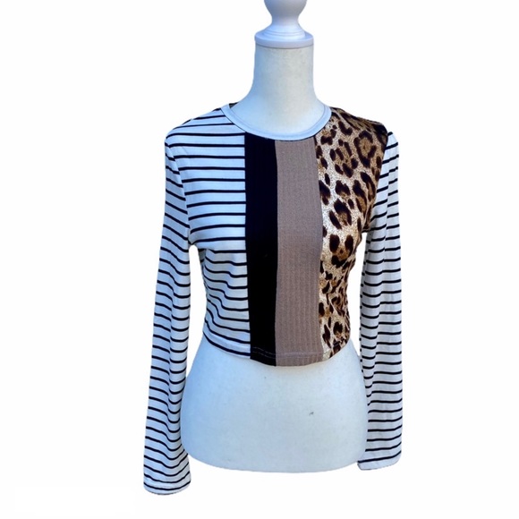 Shein Patchwork Cheetah Long Sleeve Crop Top - Picture 1 of 6